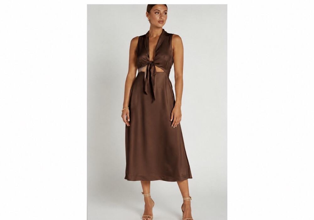 DISSH Chocolate Spice Cutout Midi Dress Brown Resort Vacation Dress US 6